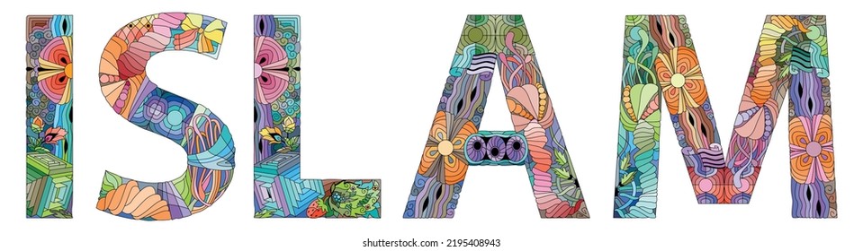 Word ISLAM. Vector zentangle object for decoration