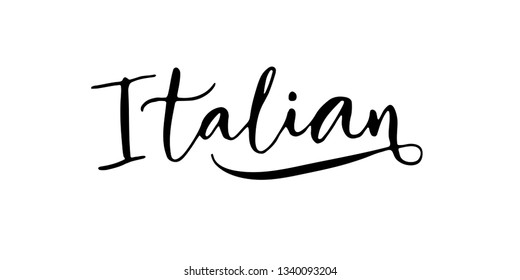 Word 'Italian' written in modern calligraphy style with flourish. Nice, elegant, isolated trace on white background. Perfect for menu, package, spice boxes, tags, labels.