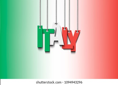 The word Italy hang on the ropes. Vector illustration