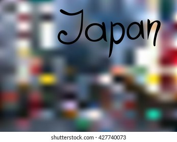 The word Japan on blurred background. Vector illustration.