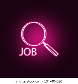 word job and magnifier icon. Elements of HR & Heat hunting in neon style icons. Simple icon for websites, web design, mobile app, info graphics