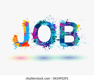 Word "JOB". Rainbow splash paint