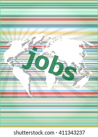 The word jobs on digital screen, social conceptvector quotation marks with thin line speech bubble. concept of citation, info, testimonials, notice, textbox