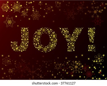 The word "JOY!" made of vector snowflakes