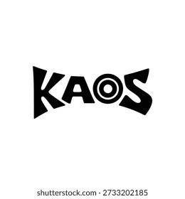 The word KAOS in a stylized font with a circular graphic in the center.