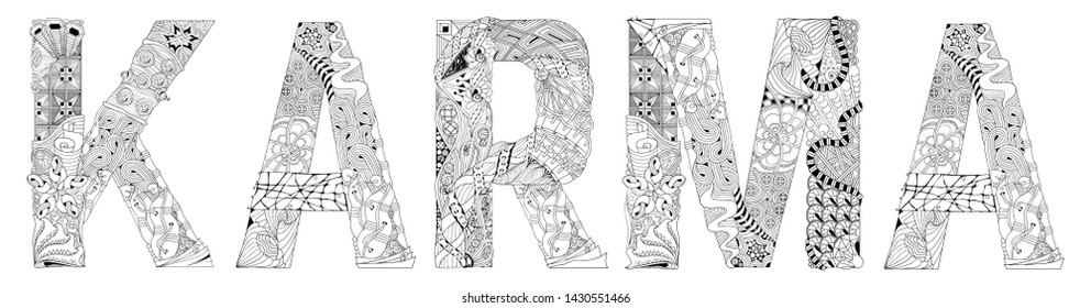 Word KARMA for coloring. Vector decorative zentangle object