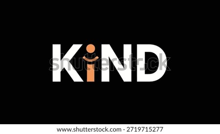 The word KIND is displayed in bold white lettering against a solid black background. The letter 'i' is uniquely designed with an orange stylized