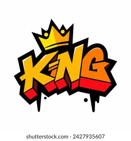 The word KING in street art graffiti lettering vector image style on a white background.