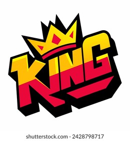 The word KING in street art graffiti lettering vector image style on a white background.