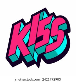 The word KISS in street art graffiti lettering vector image style on a white background.