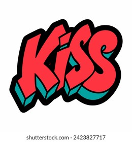 The word KISS in street art graffiti lettering vector image style on a white background.