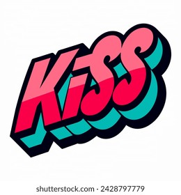 The word KISS in street art graffiti lettering vector image style on a white background.