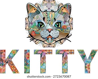 Palavra KITTY. Objeto zentangle vetorial para decoração