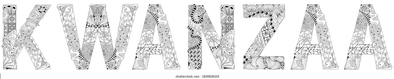 Word KWANZAA. Vector zentangle object for coloring