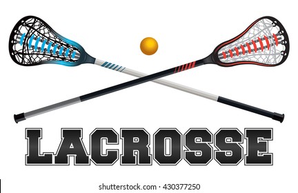 The word lacrosse with crossed sticks and ball. Vector EPS 10 available.