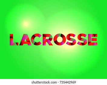 The word LACROSSE written in colorful fragmented word art on a vibrant background. Vector EPS 10 available.