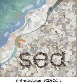 The word laid out on the shore with sea pebbles. Vector.