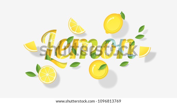 レモンの果実と葉を紙芸風に飾ったワードレモンデザイン ベクター画像 イラスト のベクター画像素材 ロイヤリティフリー
