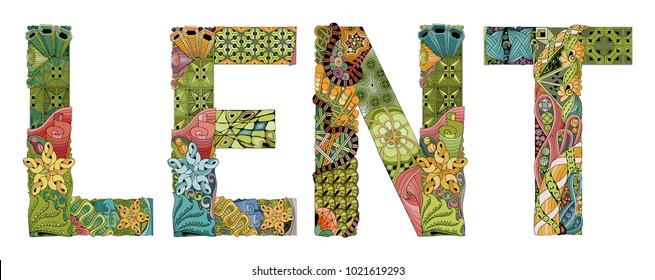 Word LENT. Vector decorative zentangle object