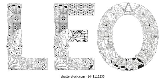 Word LEO. Vector zentangle object for decoration for coloring
