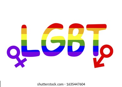 The word LGBT vector. LGBT word painted in rainbow colors. 