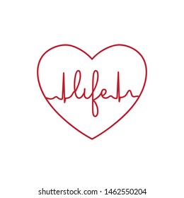 word life as a part of cardiogram inside red heart