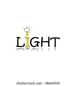 word Light with a bulb isolated on white background