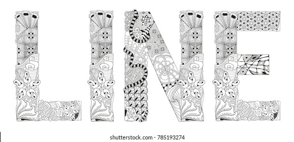 Word LINE for coloring. Vector decorative zentangle object