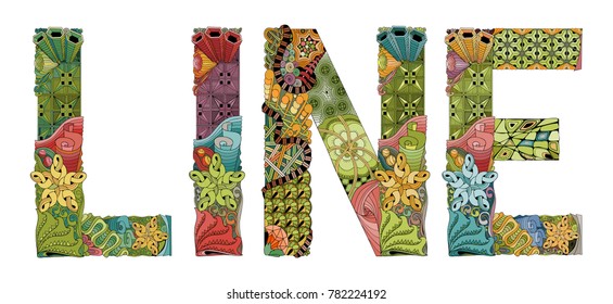 Word LINE. Vector decorative zentangle object