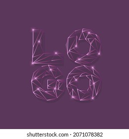 The word logo on a purple background. Logo mockup. Low poly, linear and triangular design. Light wire frame connection design. Wireframe vector concept.