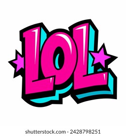 The word LOL in street art graffiti lettering vector image style on a white background.
