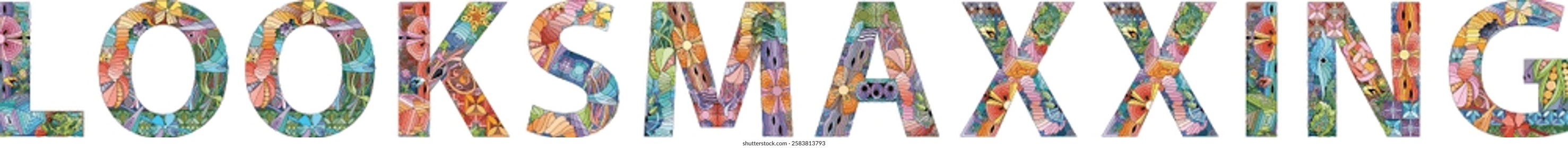 Word LOOKSMAXXING. Vector decorative zentangle object for decoration