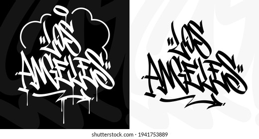 Word Los Angeles Abstract Hip Hop Hand Written Graffiti Style Vector Illustrations