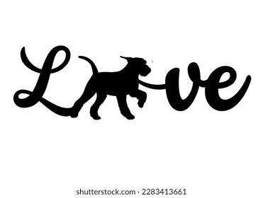 word love airedale terrier dog silhouette white background
