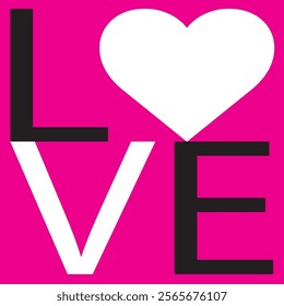 word love black and white color in pink square color, love vector illustration