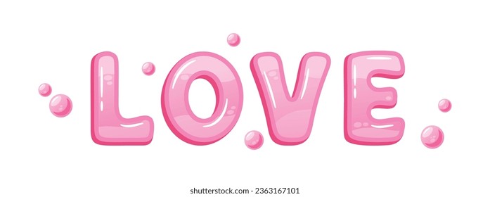 Word Love In Bubble Gum Style Bursts With Sweet, Playful Pink, Exuding A Sugary Charm. Print, Typography Element