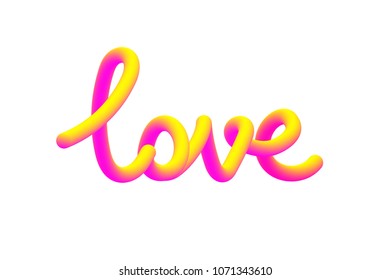 Word love, color gradient neon lettering, valentines day, wedding. Vector illustration