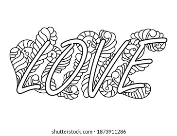 Word Love Coloring Book Page Coloring Stock Vector (Royalty Free ...