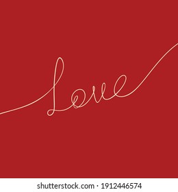 Word Love Continuous one line drawing, Calligraphy lettering free handwriting love concept, creamy line on red color, valentines day, wedding design 