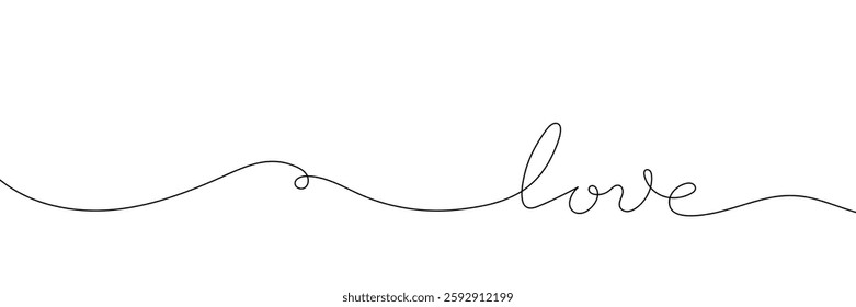 Word love with continuous one line drawing, calligraphy, love concept, on white background