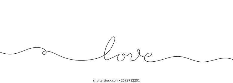 Word love with continuous one line drawing, calligraphy, love concept, on white background