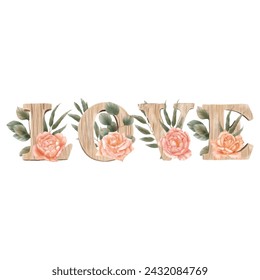 The word love decorated with flowers for St. Valentine's Day