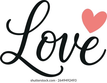 The word Love in elegant black cursive with a pink heart symbol, displayed in a minimalist design evoking affection and emotional warmth.