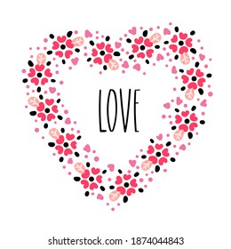 The word love in a flower frame in the shape of a heart. Valentine's day or wedding card