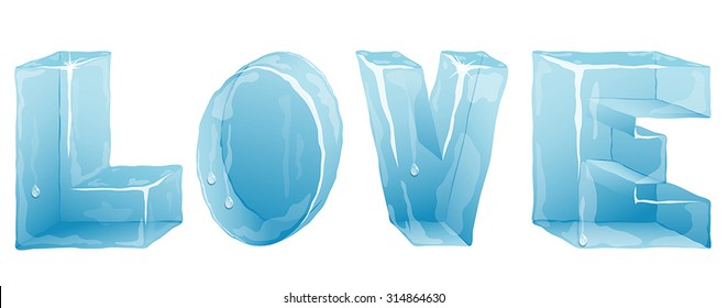 The Word Love, four large volume letters of melting ice in perspective