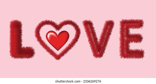 the word love is fur in the middle there is a heart on pink paper,Valentine Card,banner