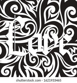 The word love gothic calligraphy