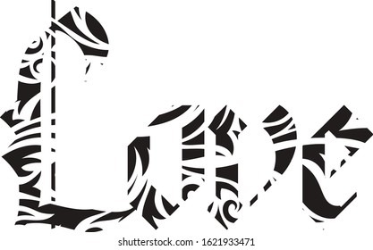 The word love gothic calligraphy