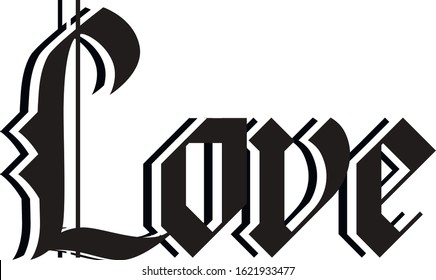 The word love gothic calligraphy