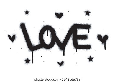 the word love graffiti is sprayed in black on white